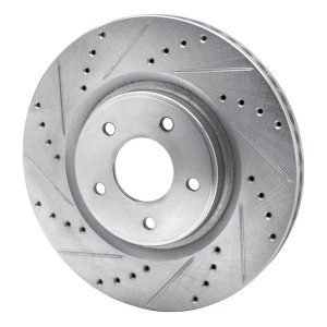 Nissan X-Trail Brake Rotor (1) - Front Left - R1 Concepts - Drilled & Slotted - Silver - `14-`19